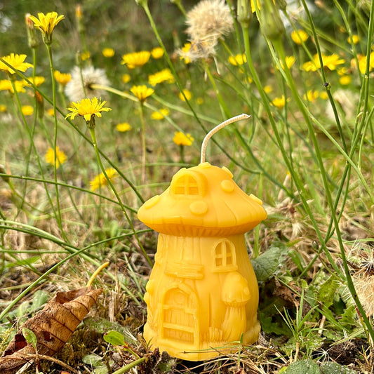 Mushroom Fairy House Beeswax Candle